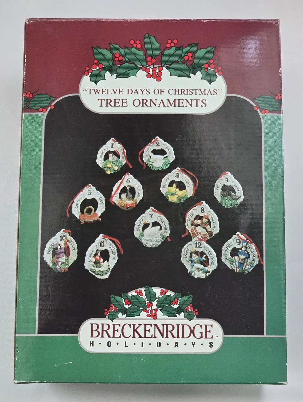 Vintage Breckenridge Holidays Twelve Days of Christmas Porcelain Ornament Set 12